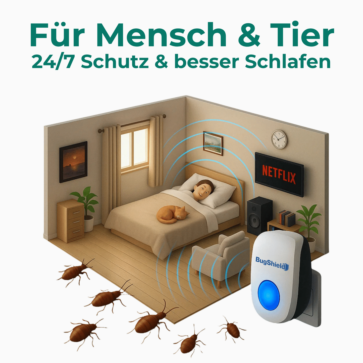 BugShield | Ultraschall gegen Milben, Flöhe, Bettwanzen & Mücken