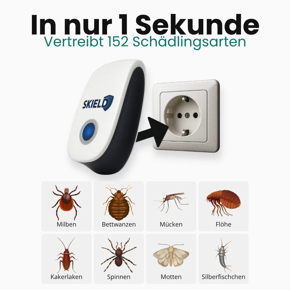 BugShield | Ultraschall gegen Milben, Flöhe, Bettwanzen, Motten & Silberfischchen