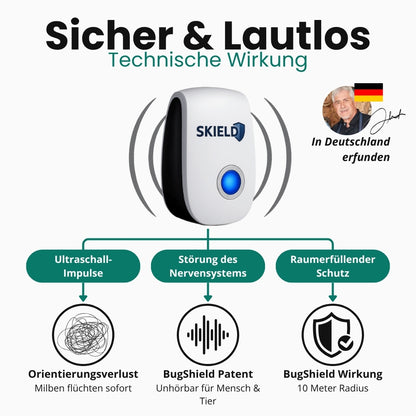 BugShield | Ultraschall gegen Milben, Flöhe, Bettwanzen, Motten & Silberfischchen