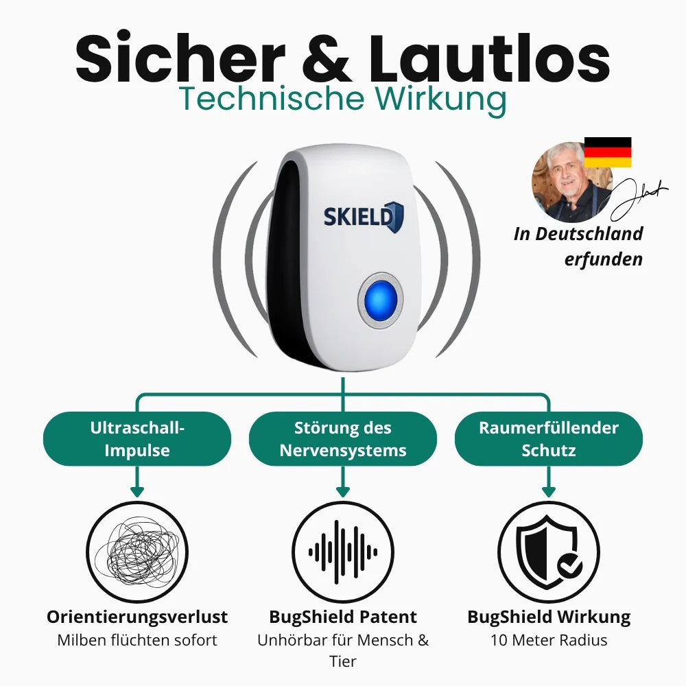 BugShield | Ultraschall gegen Milben, Flöhe, Bettwanzen, Motten & Silberfischchen